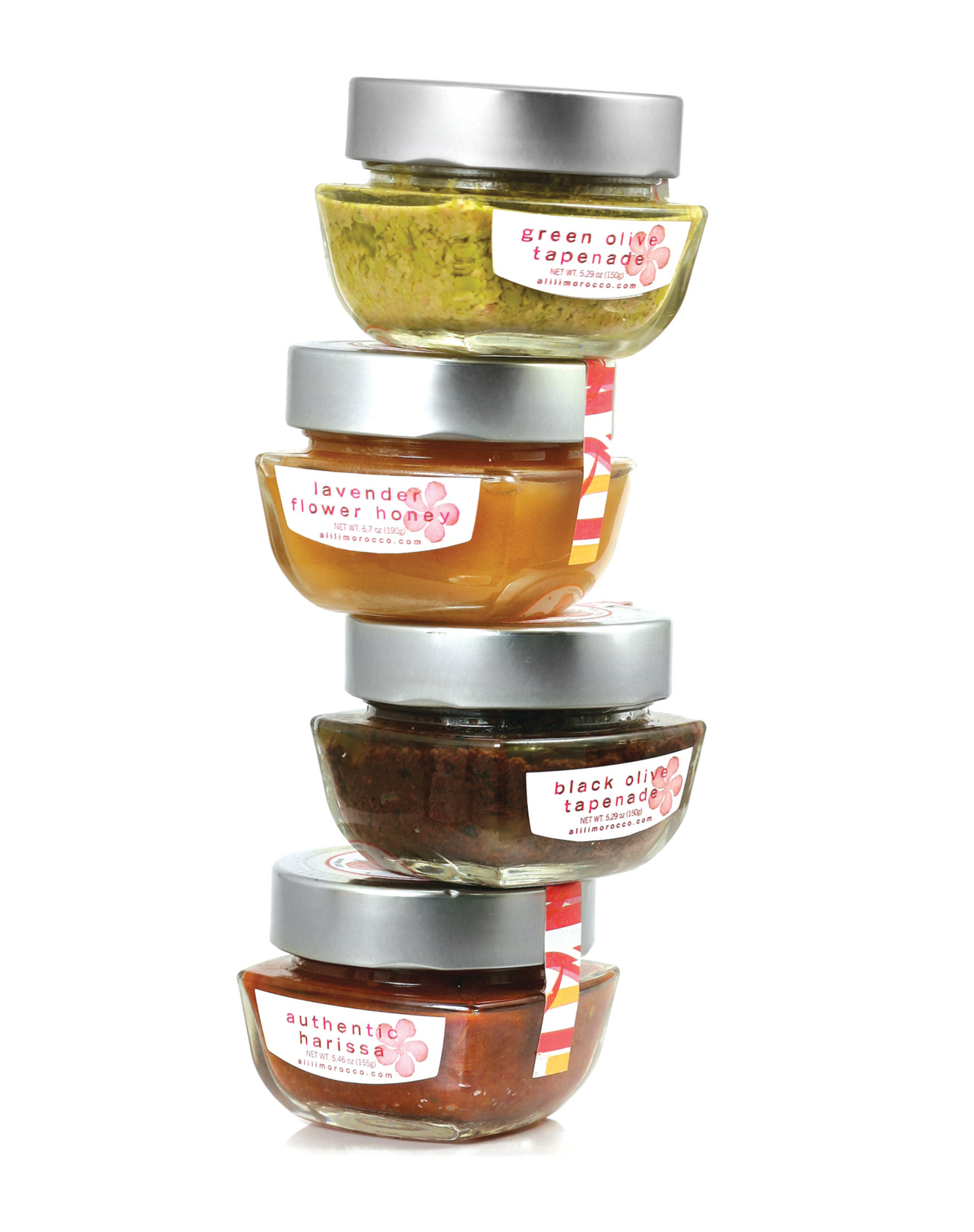 Alili Morocco packaging: tapenade, honey, and harissa jars