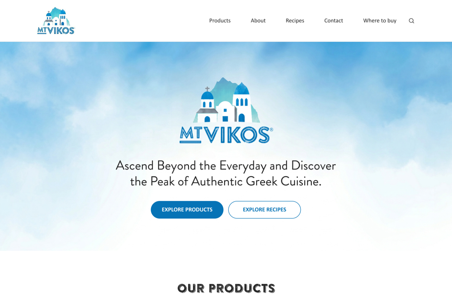 Mt Vikos brand site with product range, recipes, and where to buy