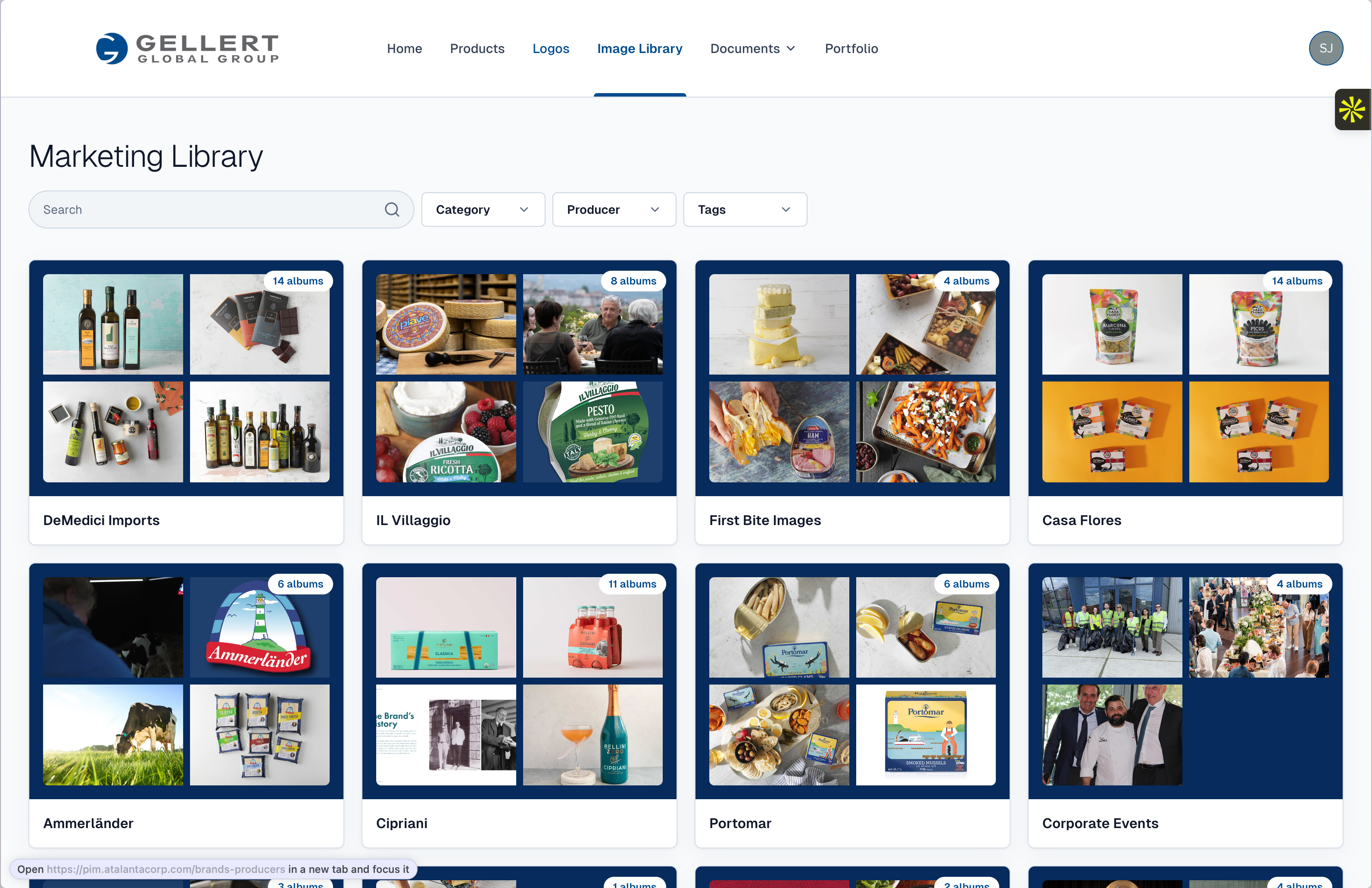 Marketing image library organized into albums by producer